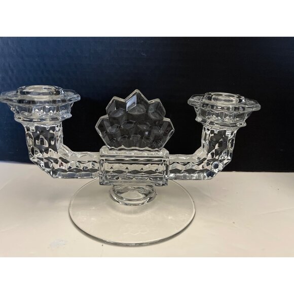 Fostoria American Embossed Crystal Double Candle Holders Set of 2 No Flaws - Picture 3 of 10